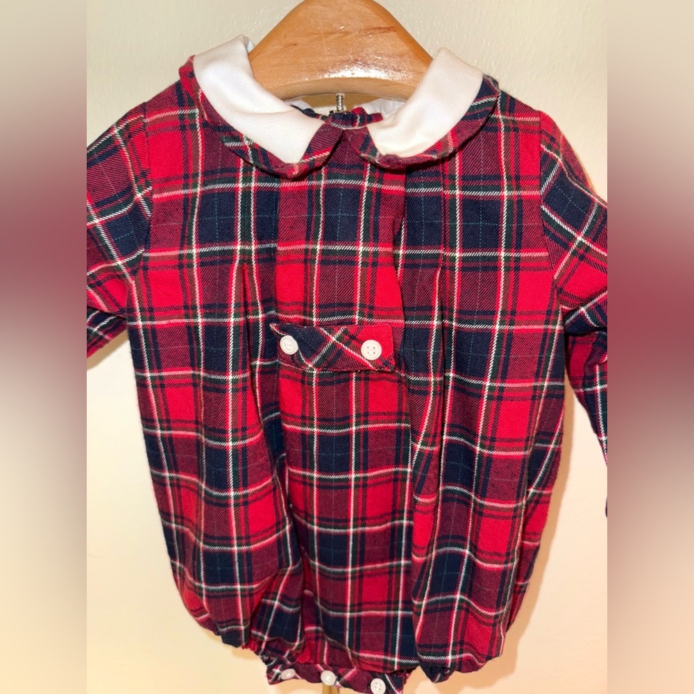 Sophie and Lucas red tartan long sleeve romper, size 6 mos - Picture 2 of 5
